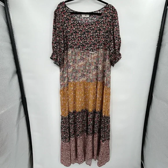 Natural Life Womens Collette Tiered Boho Maxi Dress Size L Cottagecore Prairie - Picture 3 of 12